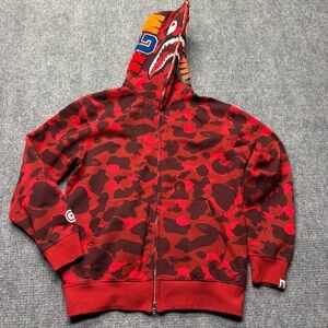 A Bathing Ape Hoodie Mens XXL Red Camouflage Shark Full Zip WGM Japan Made